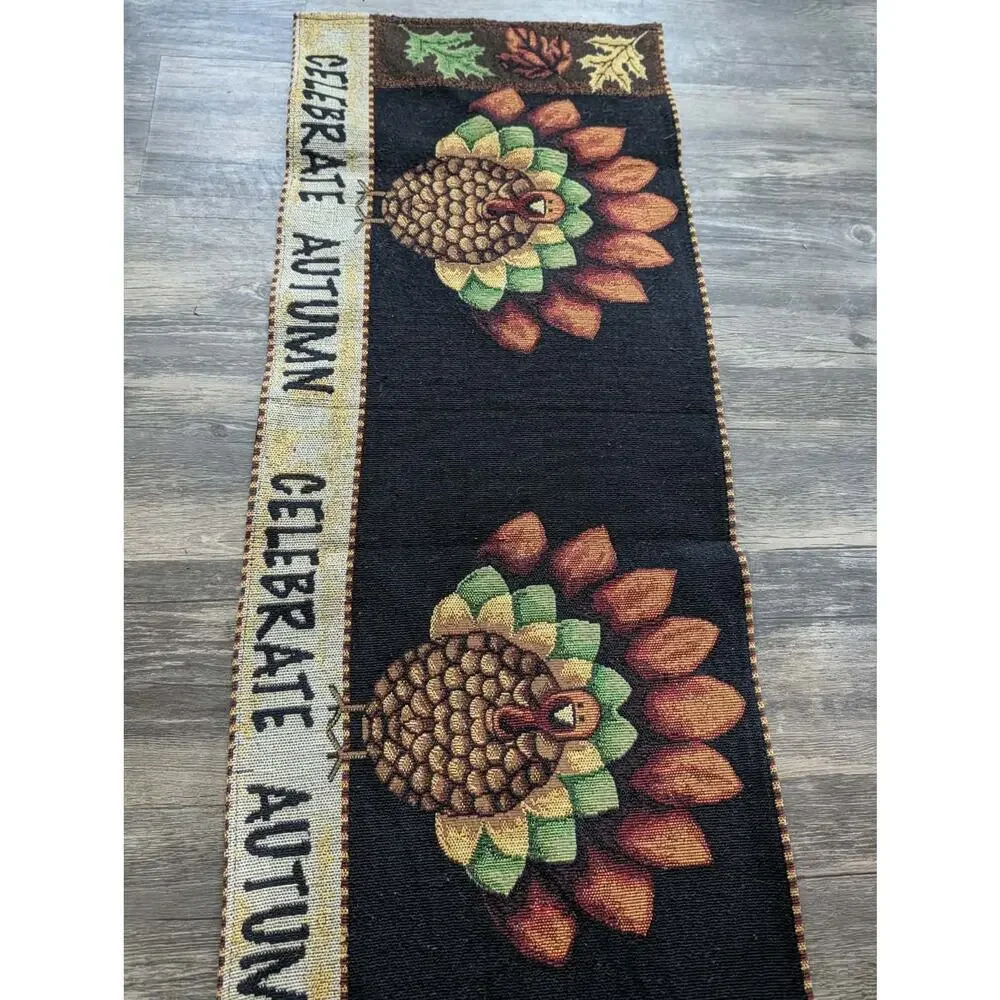 Thanksgiving Celebrate Autumn Table Runner Tapestry Material 64” X 13” Turkey